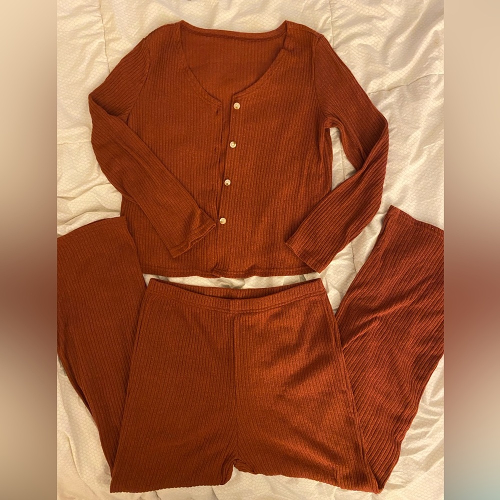 Shein Lounge set, rust brown color, size L, ribbed